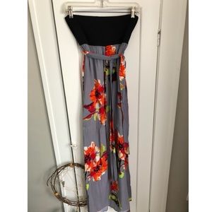 Love, Fire Floral strapless dress with tie belt